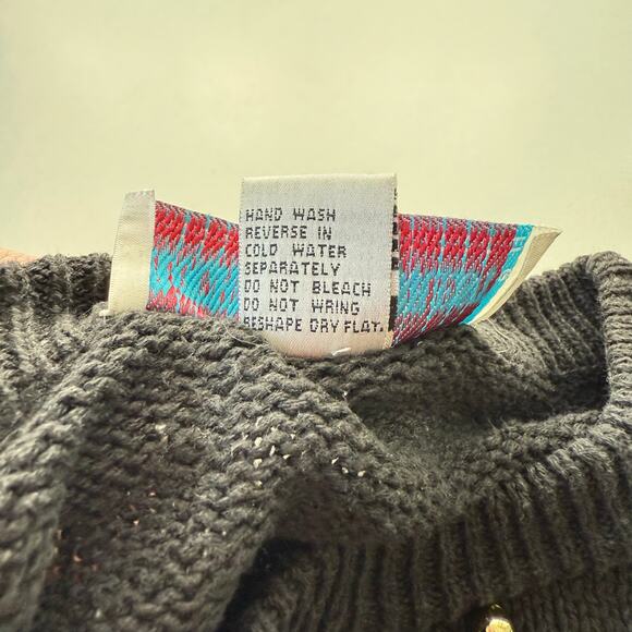 Vintage Rochelle-Forest Black Sweater Gold Stud Beads Ramie Cotton L - Picture 12 of 16